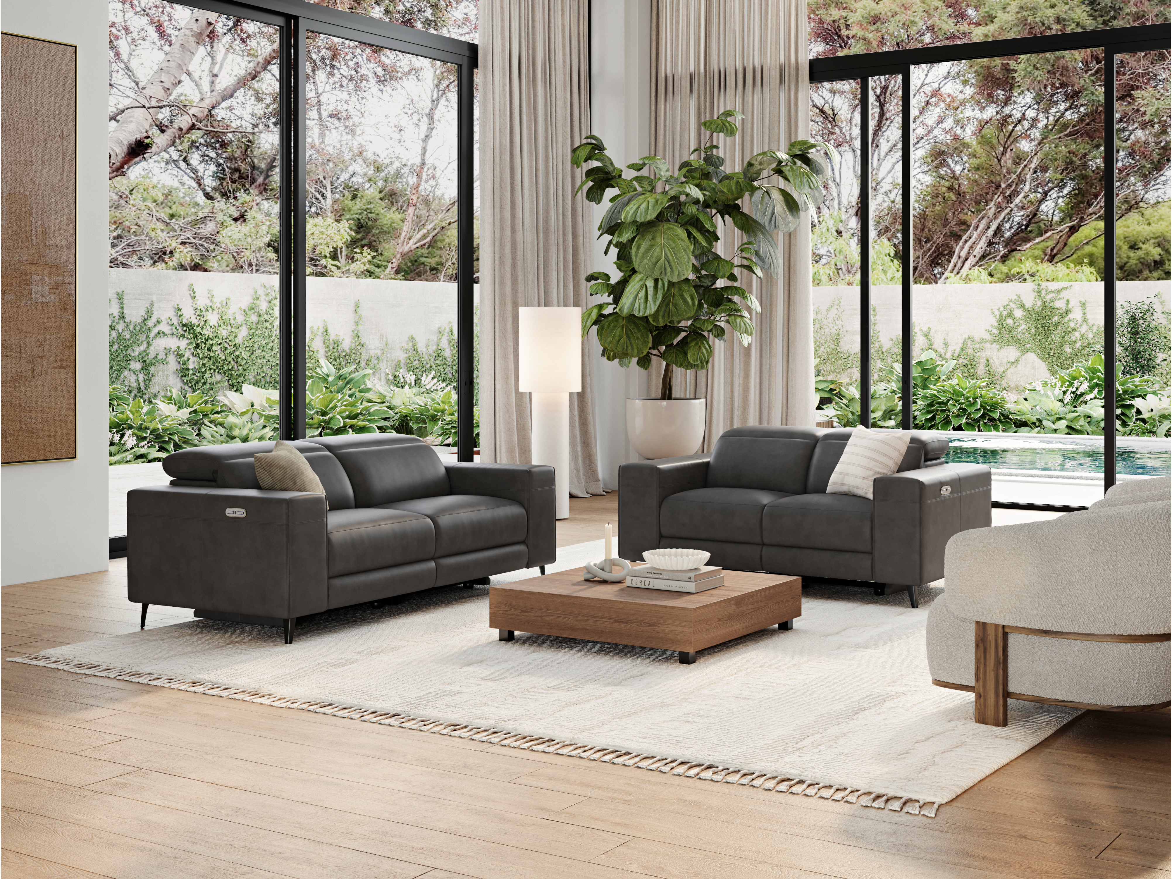 Stirling Leather Recliner With Power Headrest Two Seat Sofa 5