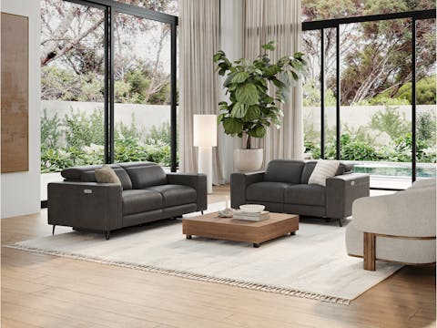 Stirling Leather Recliner With Power Headrest Two Seat Sofa