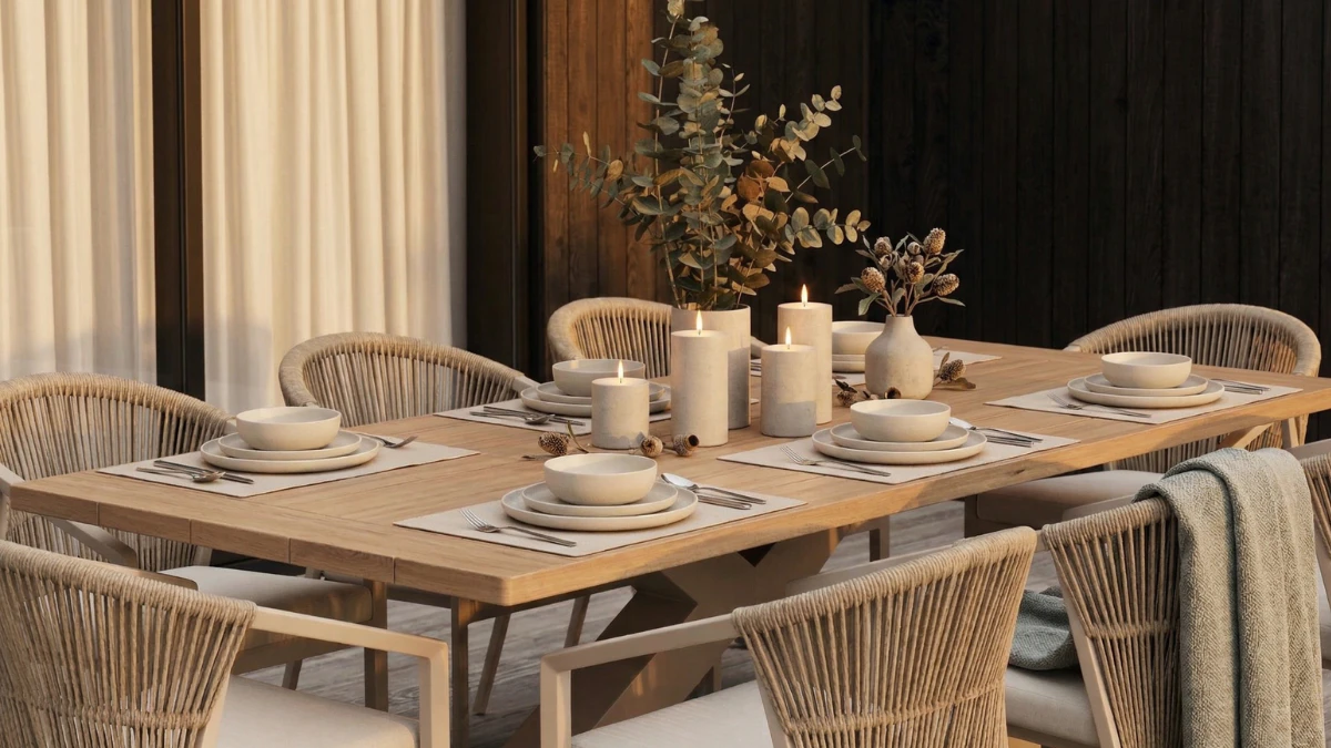 Lavita Outdoor Fraser & Kiama Dining Set in Autumn Setting